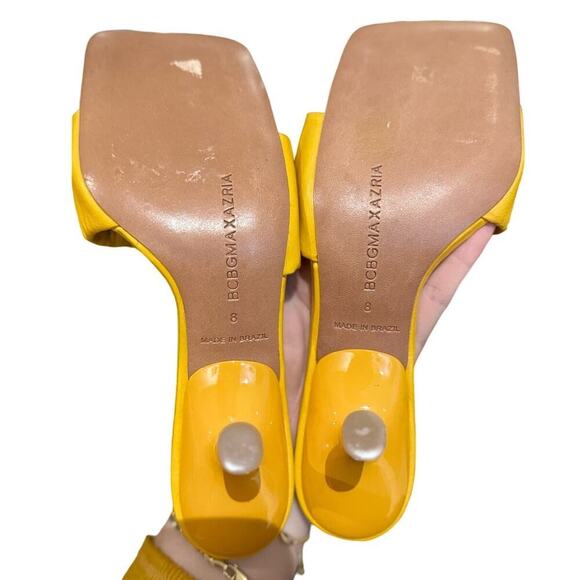 BCBGMaxAzria NWOB Dallas Scrunched Leather Sandal Heels In Tuscany Yellow Size 8 - Picture 6 of 6